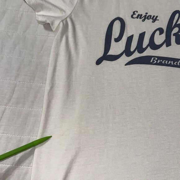 Lucky Brand S Ivory Classic Navy Logo Short Sleeve Tee Cloud Dancer - Picture 11 of 11